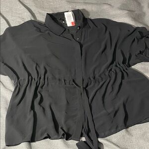 Chiffon Dolman Button up short sleeve top